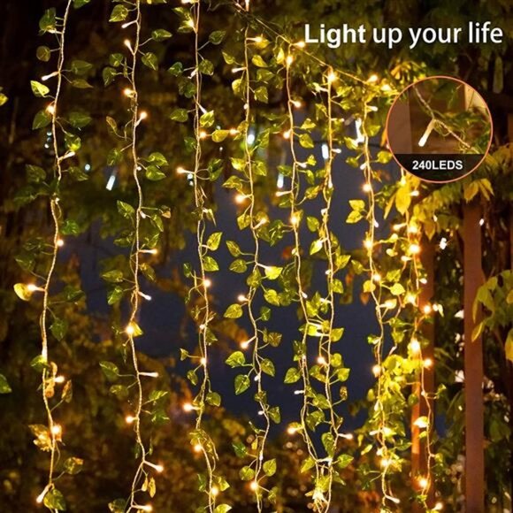 12 Total 240 LED Curtain String Lights Fake Plant, Rattan Hanging Garland - Picture 5 of 6